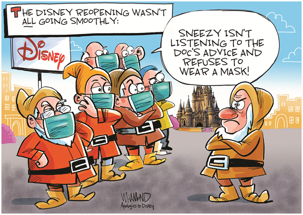 Disney reopening by Dave Whamond, Canada, PoliticalCartoons.com